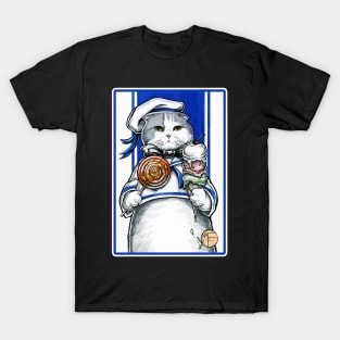 Sailor Cat With Ice Cream - White Outlined Version T-Shirt